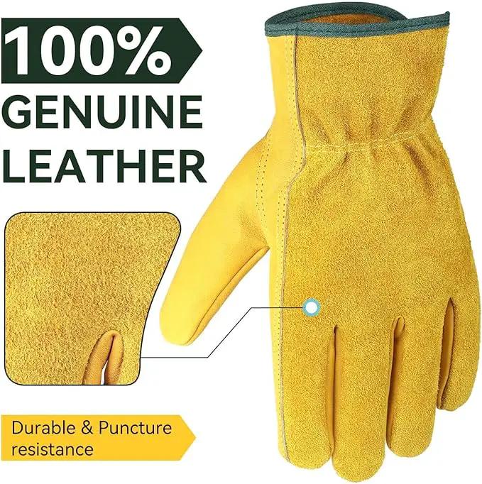 OZERO Leather Work Gloves Flex Grip Tough Cowhide Gardening Glove for Wood Cutting/Construction/Truck Driving/Garden/Yard Working for Men and Women 1 Pair (Gold,Small) by GreenHaven Gardens