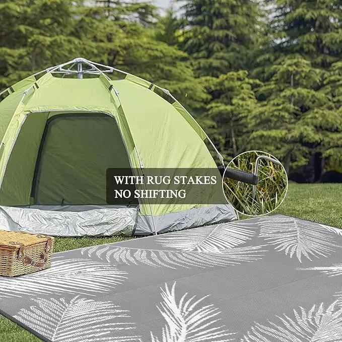 Pauwer Waterproof Outdoor Rug 9x12, Reversible Plastic Straw Patio Camping Rug, Indoor Outdoor RV Mat Carpet for Deck, Camper, Porch, Balcony, Backyard, Picnic, Leaf Grey by GreenHaven Gardens
