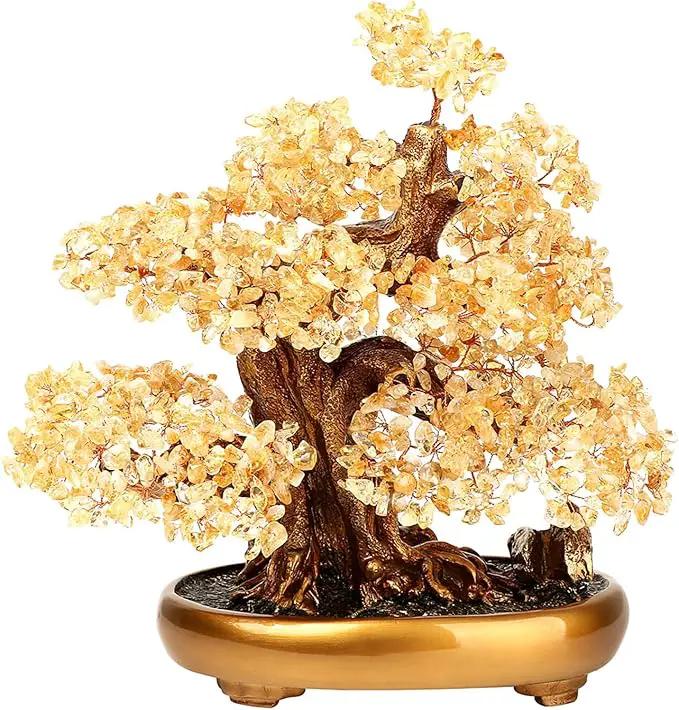 Feng Shui Money Tree Large Crystal Quartz Lucky Tree Gem Tree for Office Home Feng Shui Decoration for Wealth/Fortune and Luck (Citrine) by GreenHaven Gardens