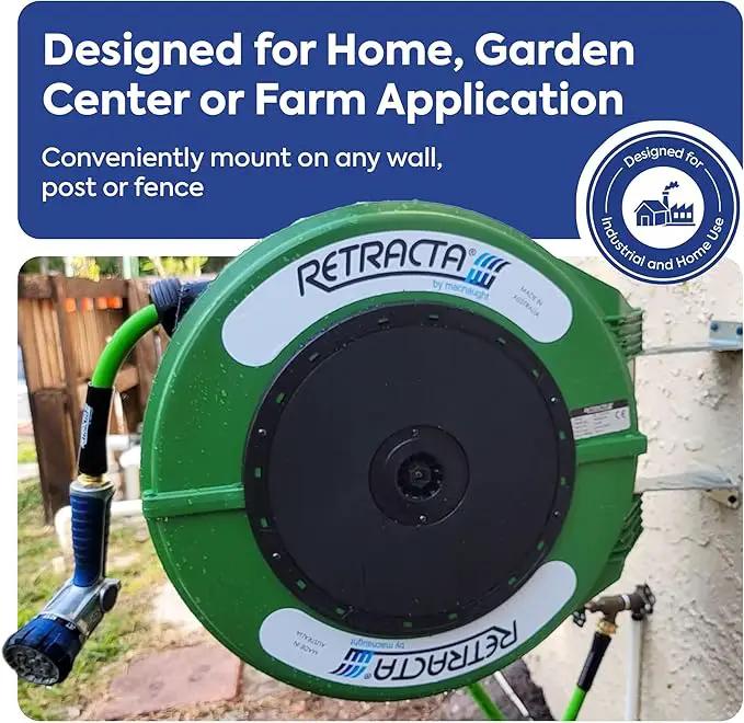 Macnaught Retractable Garden Hose Reel, 60 Ft Water Hose Reel Heavy Duty Retractable Hose with Metal 180° Swivel Rotation Bracket for Wall Mount - Green by GreenHaven Gardens