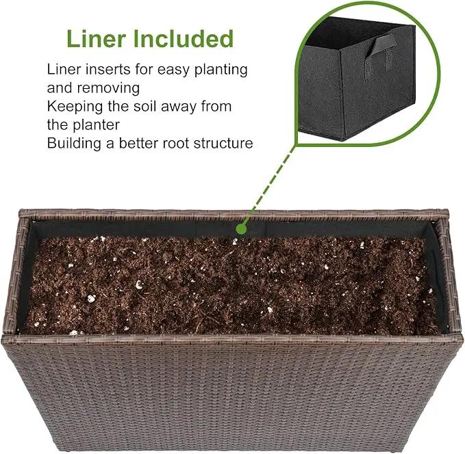 LEWIS&WAYNE Large Rectangular Block Planter Box Handmade Wicker Tall Planters for Outdoor Plants with Removable Liners Modern Planter for Indoor Outdoor Patio Deck - Brown, 32''x11''x24'' by GreenHaven Gardens