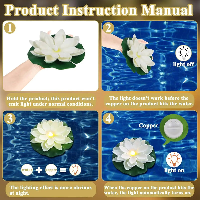 12 PCS Waterproof Floating Lotus Light - 6'' Floating Flower Light Battery Operated Water Activated Warm White Pool Flower Lamp Wedding Anniversary Garden Decoration(6 Inch, White) by GreenHaven Gardens