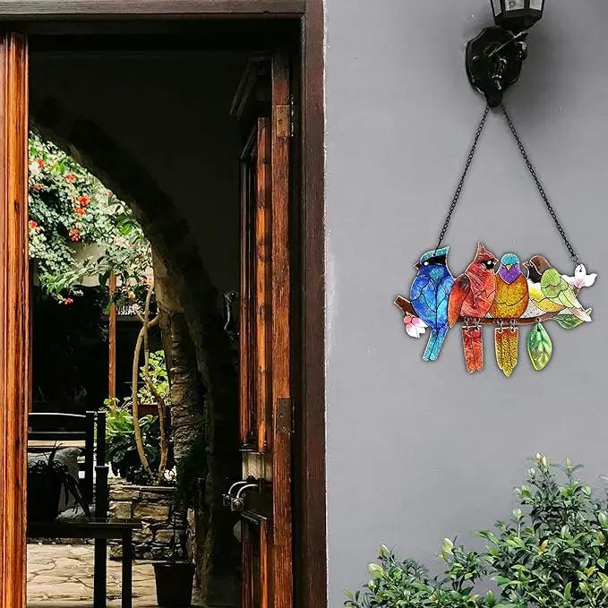 Stained Glass Window Hanging - Hummingbird on Branch Suncatcher Hand-Painted Double Side Stain Glass Cardinal Gifts Sun Catcher for Windows Doors Room Outdoor Home Decoration by GreenHaven Gardens