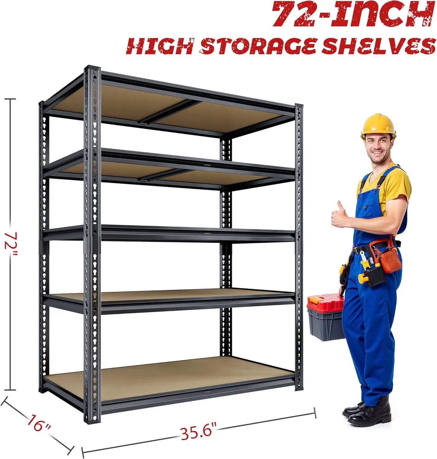 72"H Storage Shelves heavy duty, 2000LBS Garage Shelving, 5 Tier Metal Shelving Unit Adjustable Garage Shelves Utility Rack Shelf for Storage Warehouse Pantry Closet,35.6" W × 16" D × 72" H, Black by GreenHaven Gardens