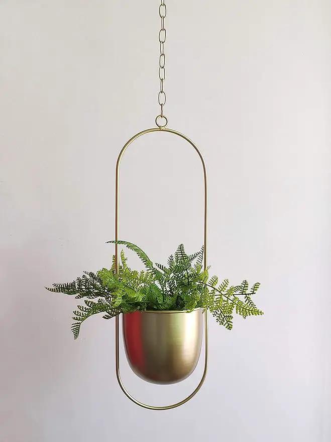 Boho Gold Metal Plant Hanger,Metal Wall and Ceiling Hanging Planter, Modern Planter, Mid Century Flower Pot Plant Holder, Minimalist Planter for Indoor Outdoor Home Decor by GreenHaven Gardens