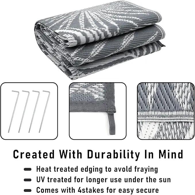 HiiARug Outdoor Reversible Plastic Straw Rug, 9'x12', Cool Gray, Large Patio Mat for RV, Backyard, Deck, Picnic, Beach, Trailer, Camping by GreenHaven Gardens