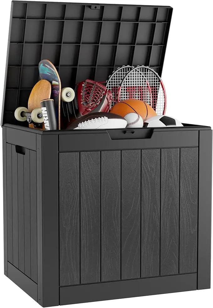 KAMABOKO Deck Box, 32 Gallon Resin Indoor and Outdoor Storage Boxes Waterproof for Garden Tools, Pool Accessories Storage Bench, Patio Furniture and Cushions with Lockable Lid, Black by GreenHaven Gardens