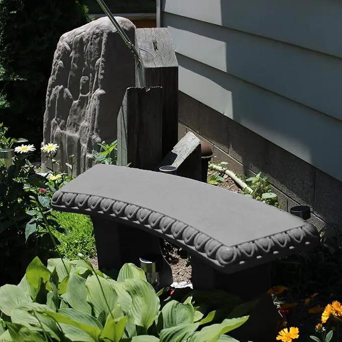 EMSCO Group Garden Bench – Natural Granite Appearance – Made of Resin – Lightweight – 12” Height by GreenHaven Gardens