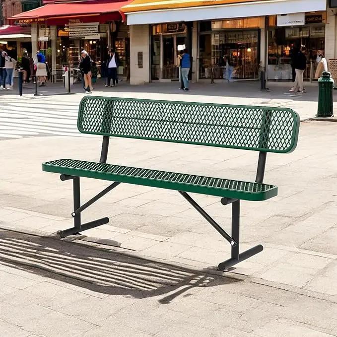Heavy Duty Park Bench with Back Portable Frame, Outdoor Steel Bench with Backrest, Outdoor Park Bench Expanded Metal Mesh Bench for Lawn, Park, Deck, Garden, Patio, Porch, Black (Green, 6FT) by GreenHaven Gardens