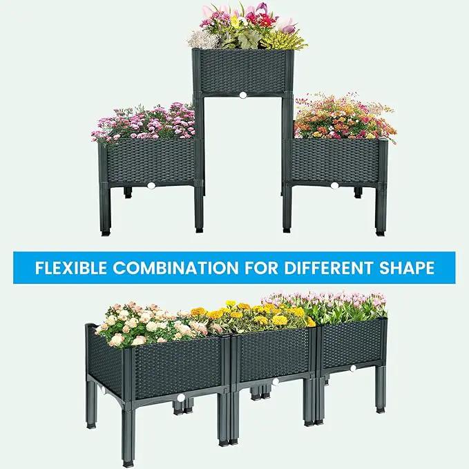 MAYOLIAH Raised Garden Bed with Drainage Elevated Planter Box Plastic Raised Beds for Gardening Vegetables Herb Flowers, Perfect for Indoor Outdoor Planting, 3 Boxes Grey by GreenHaven Gardens