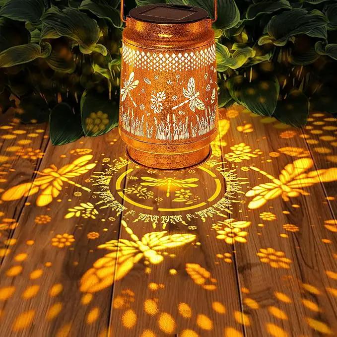 2 Pack Solar Lanterns Outdoor Garden Decor with Shepherd Hook, Gardening Gifts for Mom Grandma Women Dragonfly Metal Decor Lantern Waterproof Solar Lights LED Decorative for Garden Yard Patio by GreenHaven Gardens