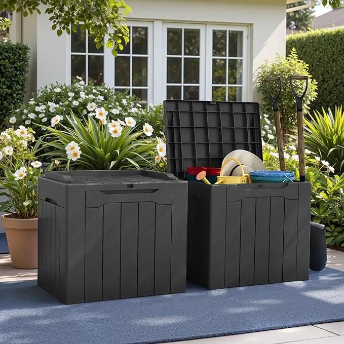 Greesum 31 Gallon Deck Box for Outside, All Weather Outdoor Storage Boxes for Patio Furniture Set, Package Delivery Box,Garden Tools, Gray(Set of 2) by GreenHaven Gardens