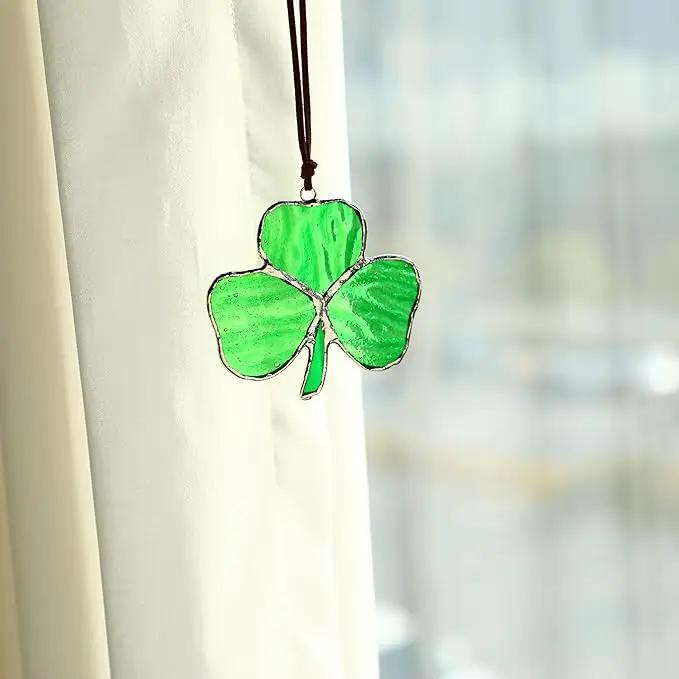 Handmade Stained Glass Clover Suncatcher Glass Panel St. Patrick's Day Christmas Decor for Garden Outdoor Indoor Window Hanging Decoration by GreenHaven Gardens