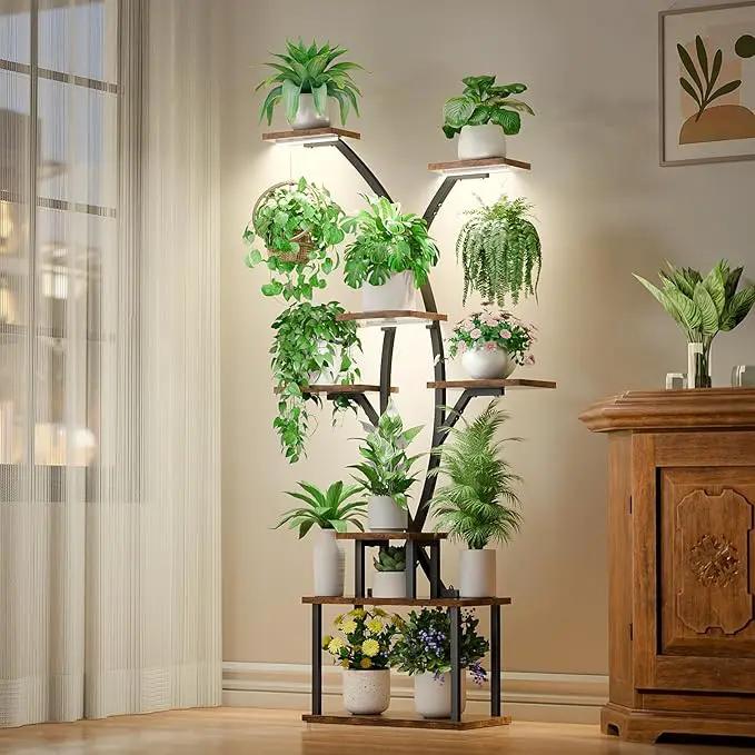 64.8" Tall Plant Stand Indoor with Grow Lights, 7 Tiered Metal Corner Plant Shelf Display Rack for Indoor Plants, Large Flower Holder Stand for Living room, Patio, Bedroom by GreenHaven Gardens