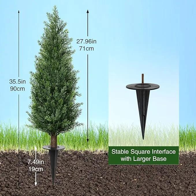 3FT Artificial Cedar Topiary Trees with Ground Spike, Set of 2 UV Resistant Fake Evergreen Bushes Shrubs Trees Artificial Plants Realistic Faux Cypress Plants for Indoor Outdoor Front Porch Garden by GreenHaven Gardens