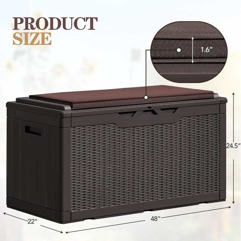 Greesum 100 Gallon Resin Deck Box Large Outdoor Storage Boxes with Cushions for Garden Tools, Patio Furniture Pillows, Pool Supplies, Dark Brown by GreenHaven Gardens
