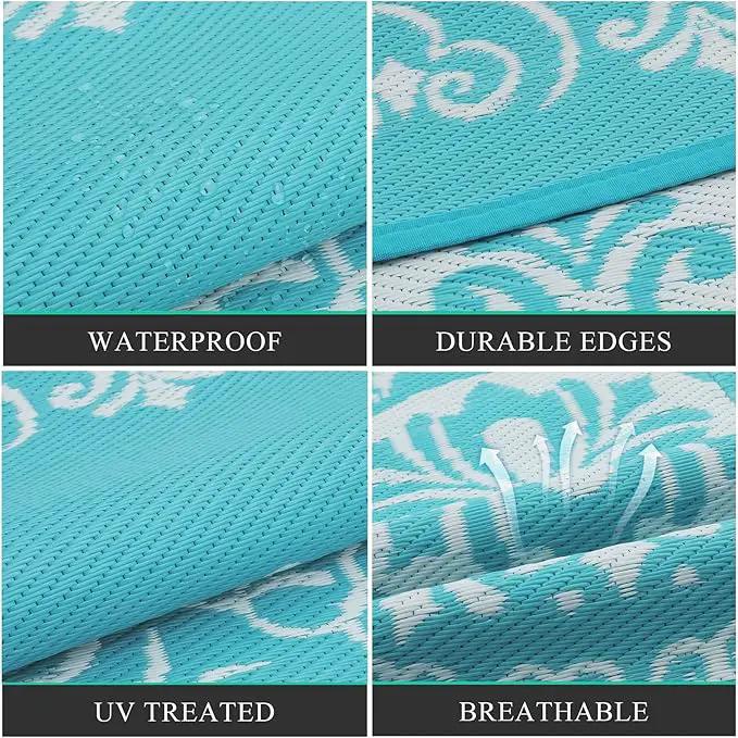 Pauwer Waterproof Outdoor Rug 6ft, Reversible Plastic Straw Patio Camping Rug, Indoor Outdoor RV Mat Carpet for Deck, Camper, Porch, Balcony, Backyard, Picnic, Floral Teal by GreenHaven Gardens