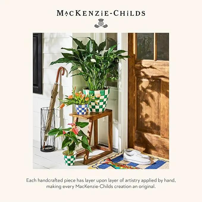 MACKENZIE-CHILDS Flowerpot, Decorative Garden Pot for Growing Plants, Green-and-White Emerald Check by GreenHaven Gardens