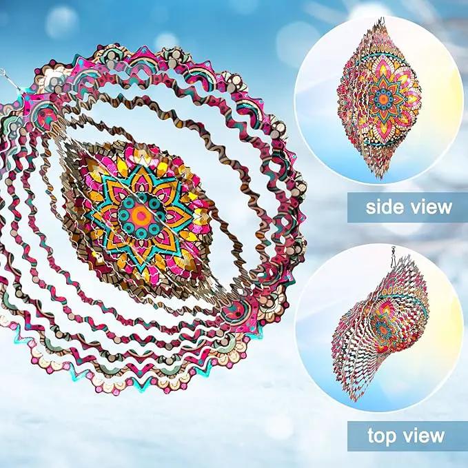 Wind Spinner Blossom Mandala Wind Spinners Outdoor 12inch 3D Stainless Steel Hanging Wind Sculptures Creates Holographic Effect. Kinetic Garden Decoration Yard Art Decor Worth Mandala Gifts by GreenHaven Gardens