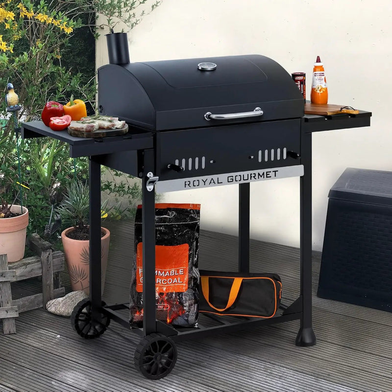 Royal Gourmet CD1824ET Movable Charcoal BBQ Grill with Foldable Side Tables, Outdoor Barbecue Grill with 470 Sq. In. Cooking Area for Outdoor Picnic and Camping Grilling, Black by GreenHaven Gardens