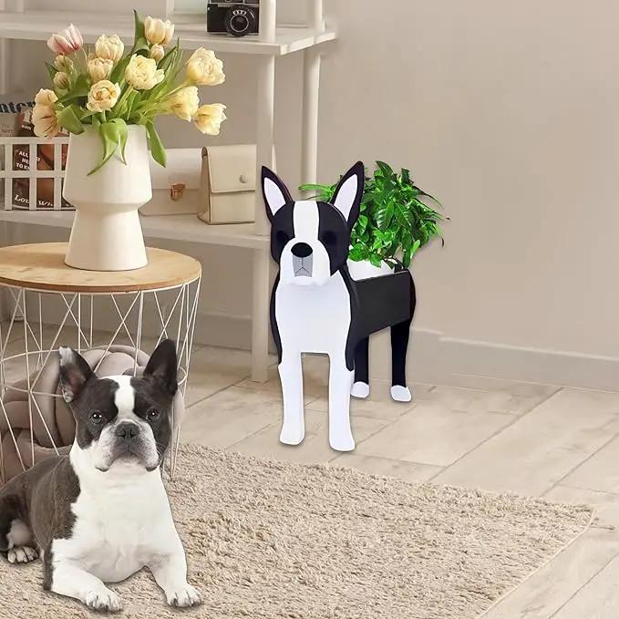 Boston Dog Planter Plant Pots,Cute Garden Dog Flower Planter,Dog Planters Birthday Gifts for Women,Office,Indoor/Outdoor Decor（9.45 * 6.73 * 13.39in） by GreenHaven Gardens