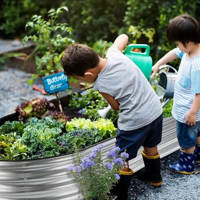 JERIA 8×4×1ft Oval Raised Garden Bed,Galvanized Raised Garden Bed Kit Outdoor Metal Gardening Planter Box for Vegetable, Fruits, Flower，Herbs by GreenHaven Gardens