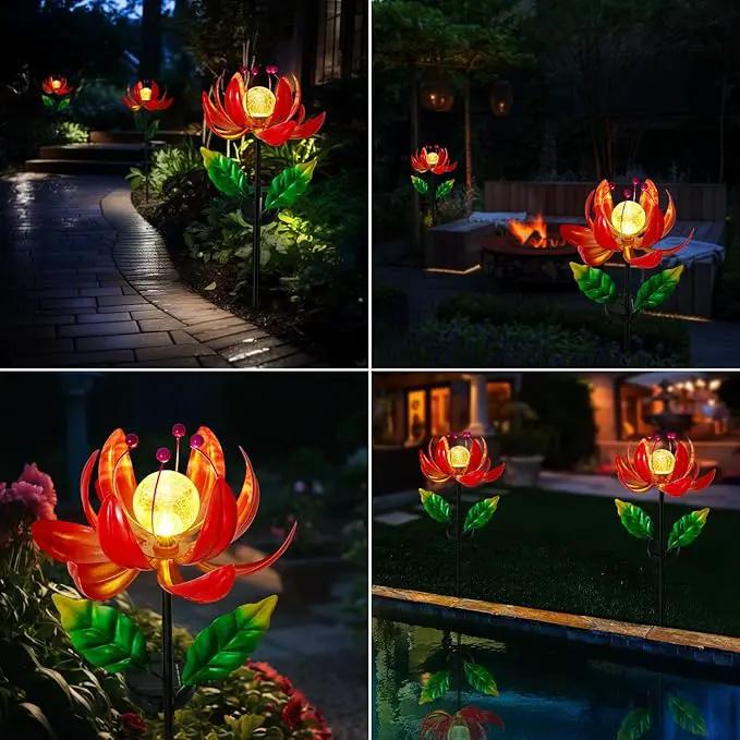Solar Lights Outdoor Garden Decor, Solar Wind Spinner Yard Decorations for Outside, Lotus Windmill Pathway Lights with LED Cracked Crystal Ball Waterproof Flower Sculpture for Patio Lawn Garden Gifts by GreenHaven Gardens