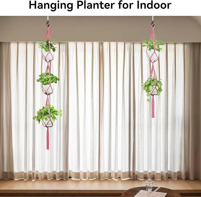 USLAI Macrame Plant Hanger Indoor Outdoor, Up to 4-15 inch Pot, Heavy 20lb Planters, Extra Long Strong Hanging Planter Basket Holder, Boho Home Decor, 49+72 Inch, Pink (POTS NOT Included) by GreenHaven Gardens