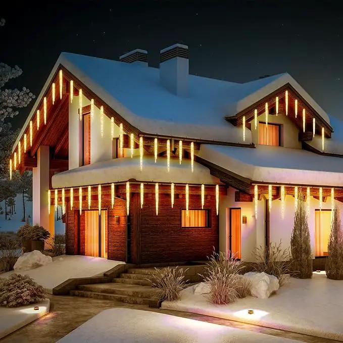 Christmas Meteor Shower Icicle Lights Outdoor, 19.8Ft With 20 Large Tube 480 LED Dropping Effect, Waterproof Decorations for House Eave Roofline, Warm White by GreenHaven Gardens