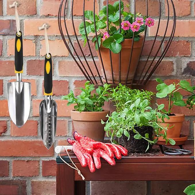 FEBSNOW Garden Tool Set - 5 Pieces Heavy Duty Gardening Hand Tools Kit Include Garden Trowel, Garden Rake, Spade Shovel, Weeder, Cultivator for Men, Women by GreenHaven Gardens