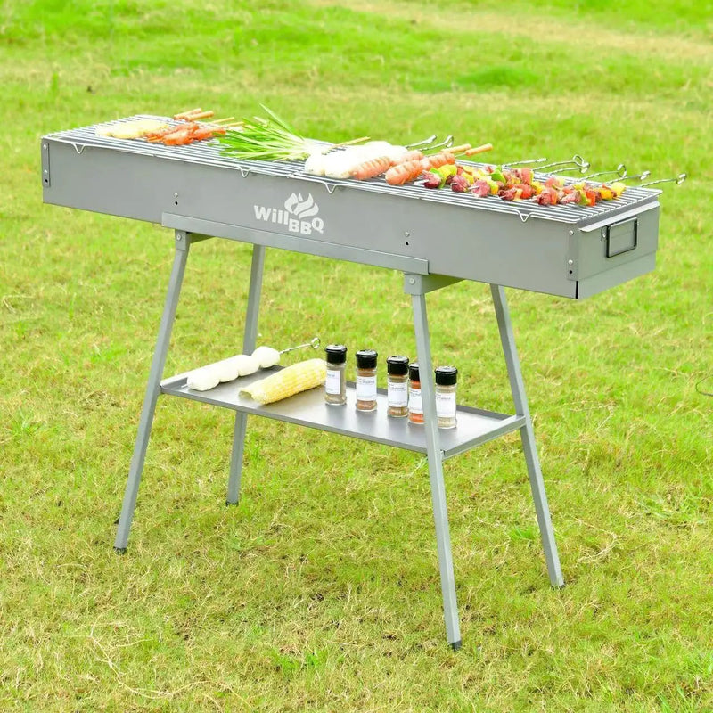 Charcoal Grills Commercial Quality Portable Multiple Size Hibachi BBQ Lamb Skewer Folded Camping Barbecue Grill for Garden Backyard Party Picnic Travel Outdoor Cooking Use(39.4x10.3x5.1 inch) by GreenHaven Gardens