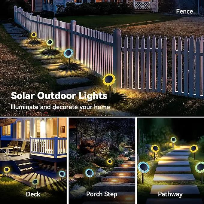 Solar Outdoor Garden Lights, 6 Pack Sunflower LED Ground&Wall 2-in-1 IP67 Waterproof Decorative Light for Yard Landscape Pathway Patio Walkway Backyard Decor (Warm White) by GreenHaven Gardens