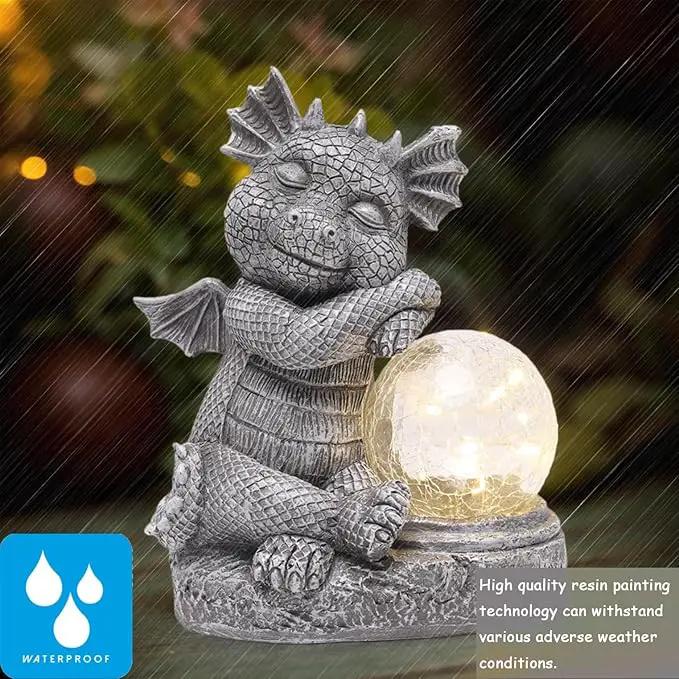 Garden Outdoor Dragon Statue Holding Solar Magic Orb LED Light Resin Adorable Baby Dragon Figurines for Patio Balcony Yard Lawn Garden Unique Housewarming Gift for Mom Grandma by GreenHaven Gardens