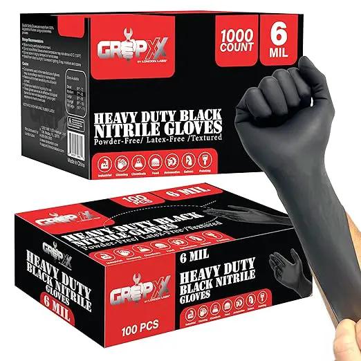 Heavy Duty 6 Mil Black Nitrile Gloves - Disposable, Latex & Powder Free | Mechanic, Food Prep & Tattoo | Rubber Gloves for Cooking, Cleaning & Household |Bulk Case of (1000) by GreenHaven Gardens