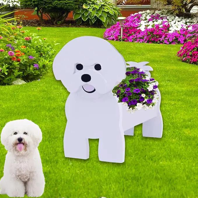 Bichon Frise Dog Planter Plant Pots,Cute Garden Dog Flower Planter,Dog Planters Birthday Gifts for Women,Office,Indoor/Outdoor Decor（9.45 * 8.27 * 13.39in） by GreenHaven Gardens