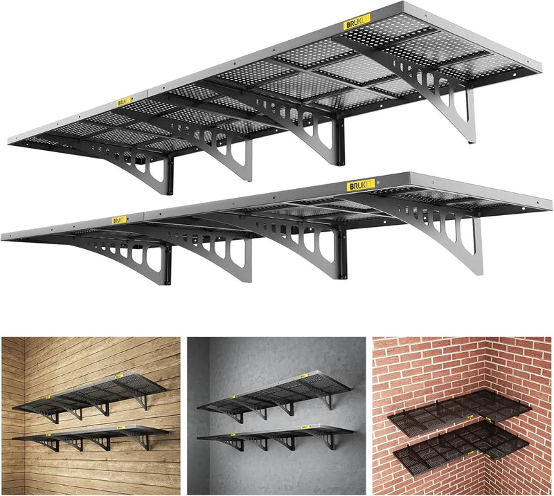 4Pack 2x3ft Adjustable Metal Garage Wall Shelving Heavy Duty Garage Storage Shelf Wall Mounted Black by GreenHaven Gardens