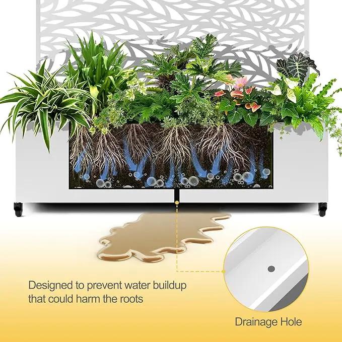 Raised Garden Bed with Trellis and Wheels,73"x47"x16" Metal Raised Garden Bed,White Flowing Leaf Metal Planter with Climbing Trellis for Vines & Vegetables by GreenHaven Gardens