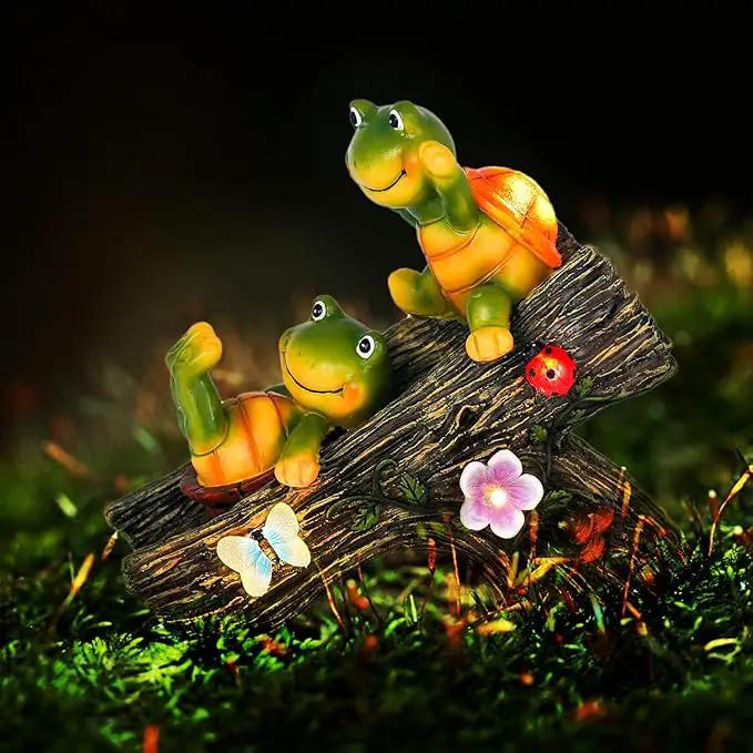 Garden Turtle Figurines Outdoor Decorations, Solar Statue Sweet Frog Face Turtles Decor with 4 LED Lights, Unique Garden Art Resin Statue Gifts for Patio Lawn Porch Yard by GreenHaven Gardens