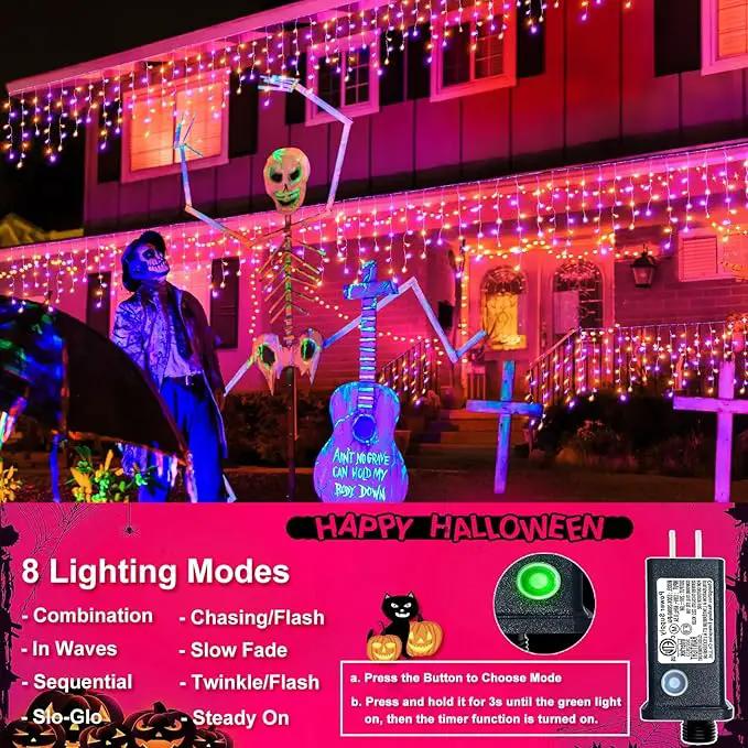Christmas Icicle Lights Outdoor, 66ft 640 LED Icicle Lights for Outside with 8 Modes Timers, Waterproof Plug in Twinkle String Light for House Eave Patio Party Holiday Decorations, Purple Orange by GreenHaven Gardens