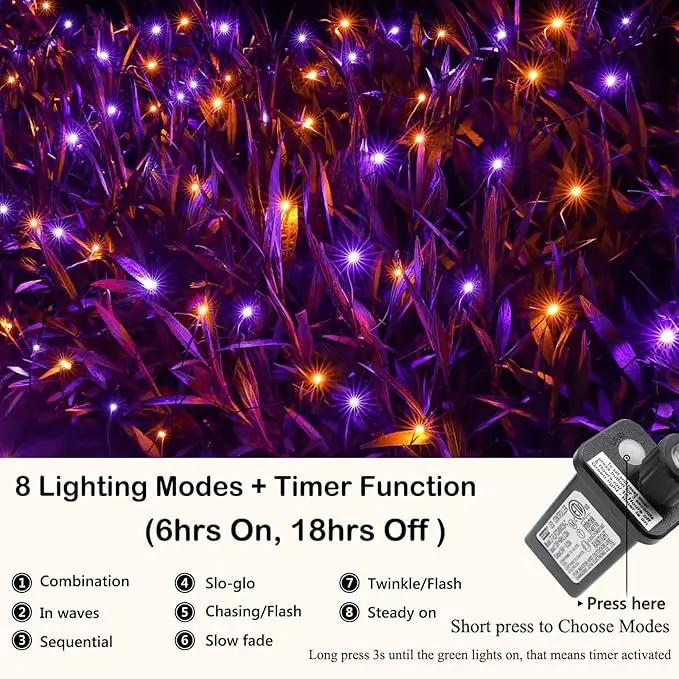 Joomer 12ft x 5ft 360LED Orange Purple Halloween Net Lights Outdoor Mesh lights, 8 Modes Timer Connectable Waterproof Bush Lights Mesh Netting Lights for Halloween Outdoor Decorations (Green Wire) by GreenHaven Gardens
