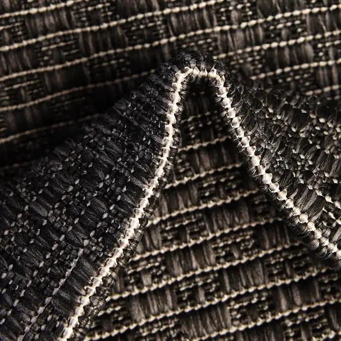 Unique Loom Outdoor Border Collection Area Rug - Soft Border (7' 10" Square, Black/ Ivory) by GreenHaven Gardens