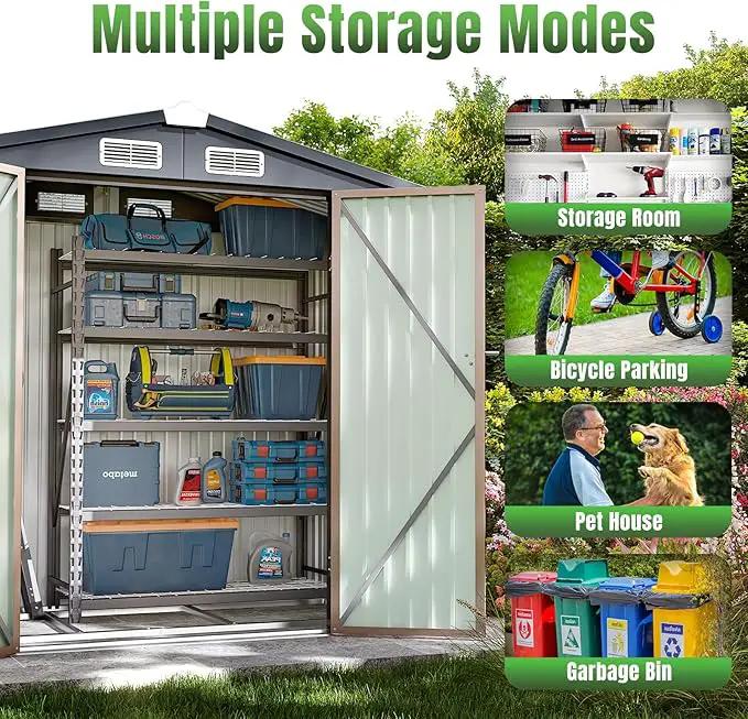 Aoxun 6'x4' Outdoor Storage Shed with Base Galvanized Steel Metal Garden Shed for Patio, Lawn & Garden(Brown, 6' x 4'W/Base) by GreenHaven Gardens