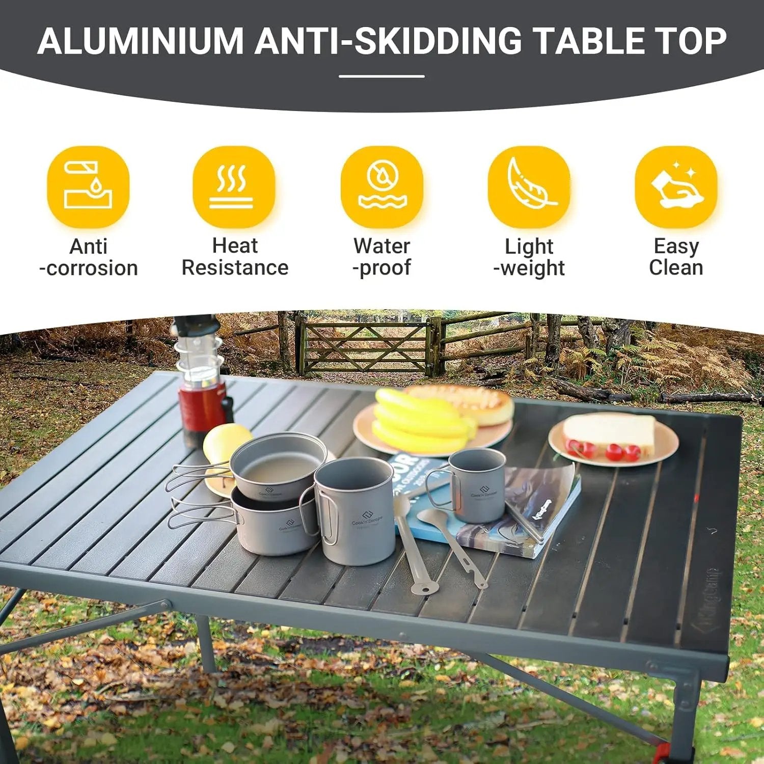 KingCamp Aluminum Folding Lightweight Roll Portable Stable Table for Camping Picnic Barbecue Backyard Party, Indoor & Outdoor, Oversize, Silver Black by GreenHaven Gardens