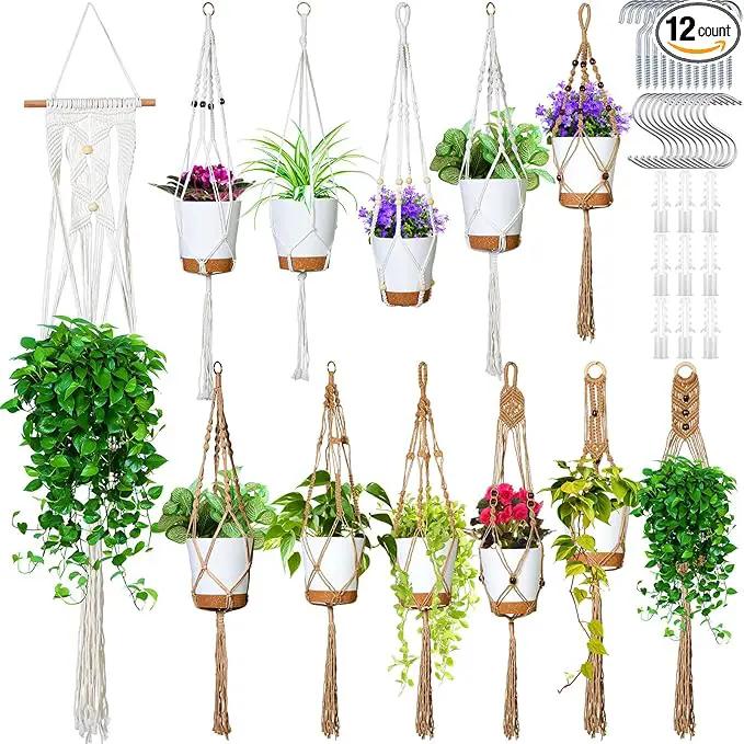 Hoteam 12 Pcs Macrame Plant Hangers Macrame Hanging Planters for Indoor Plants Handmade Boho Hanging Baskets Flower Pots Holder for Outdoor Home Wall Decor by GreenHaven Gardens