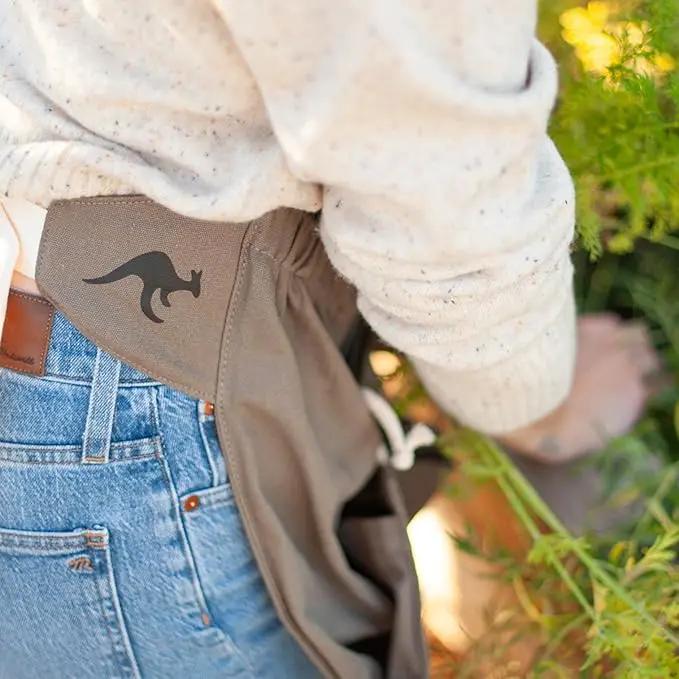 Roo Gardening Apron with Pockets & Harvesting, Picking Pouch - Adjustable, Water-resistant, Washable Canvas Cotton by GreenHaven Gardens