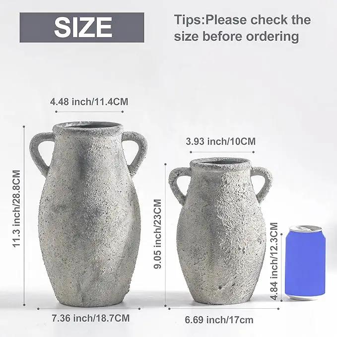 Large Ceramic Rustic Vase,11.3 inch Tall Farmhouse Flower Vase with 2 Handles for Home Decor, Living Room Entryway Table Centerpiece Decor by GreenHaven Gardens