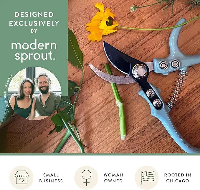 Modern Sprout Hand Pruners - Lightweight Pruning Shears W/Easy Lock- Gardening Scissors - Bypass Sharp Carbon Steel Blade - Rust Resistant - Garden Tools - Reusable Holster - Chartreuse by GreenHaven Gardens