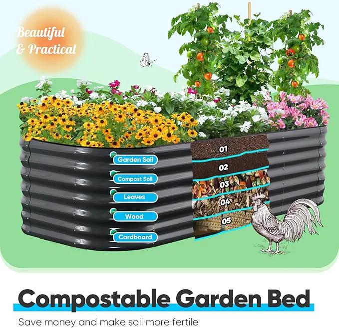 Quictent Galvanized Raised Garden Bed Kit, 6x3x2 ft Oval Metal Planter Box Tall for Vegetables Outdoor Backyard, Rubber Strip Edging Included, Dark Gray by GreenHaven Gardens