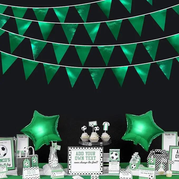 Green Party Decorations Triangle Pennant Banner Flag Dark Green Metallic Fabric Bunting Garland for Graduation Wedding Bridal Shower Birthday Baby Shower Holiday Retirement Game Party Supplies by GreenHaven Gardens