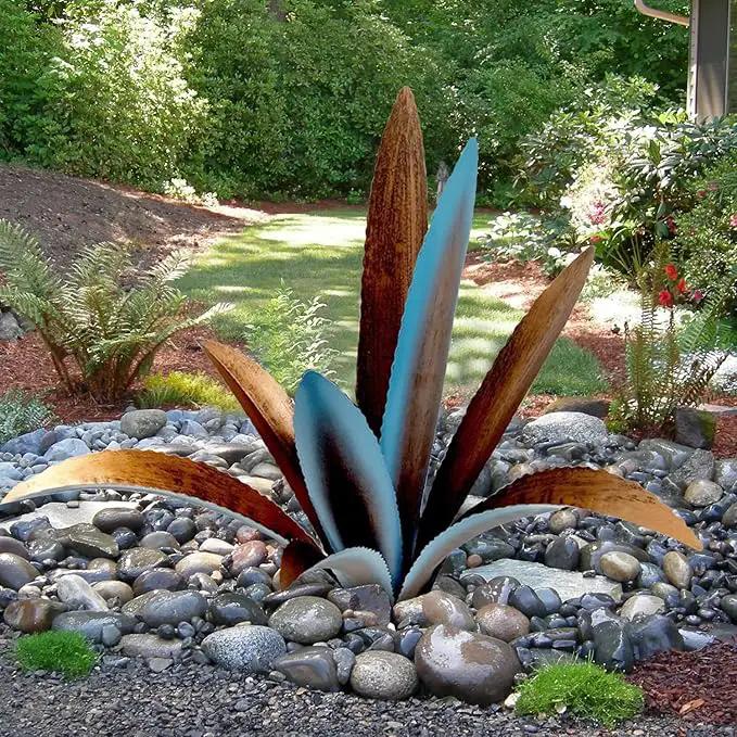 DIY Metal Agave Plant Art Yard Tequila Art Sculpture, Tequila Rustic Garden Sculpture Statue Outdoor Decor,Agave Metal Plants for Yard, Garden Lawn Ornaments (9 Leaves -Blue) by GreenHaven Gardens